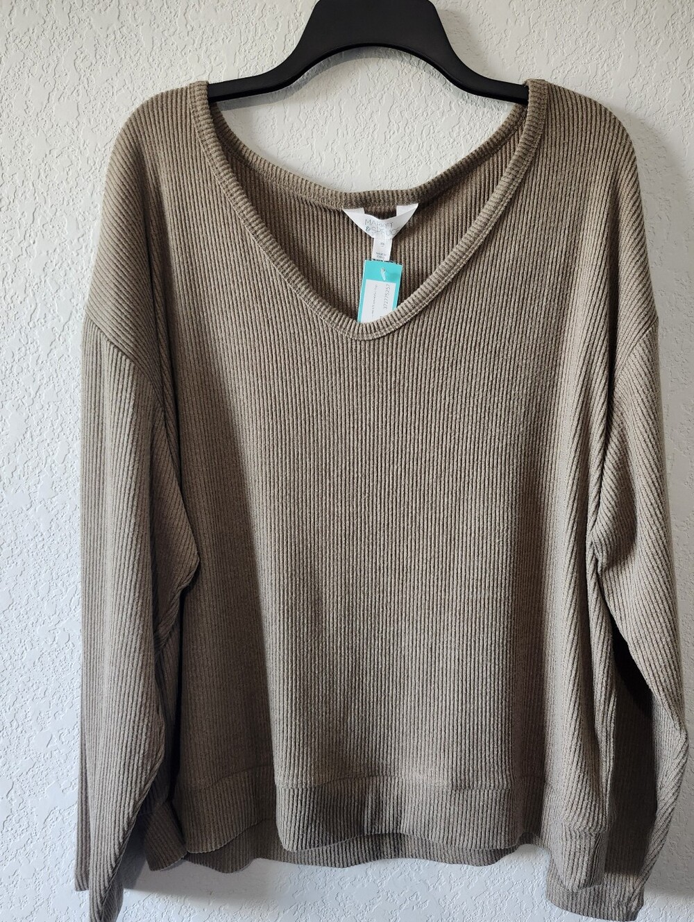 Market & Spruce Size XXL Tan V-neck Long Sleeve Relaxed Sweater